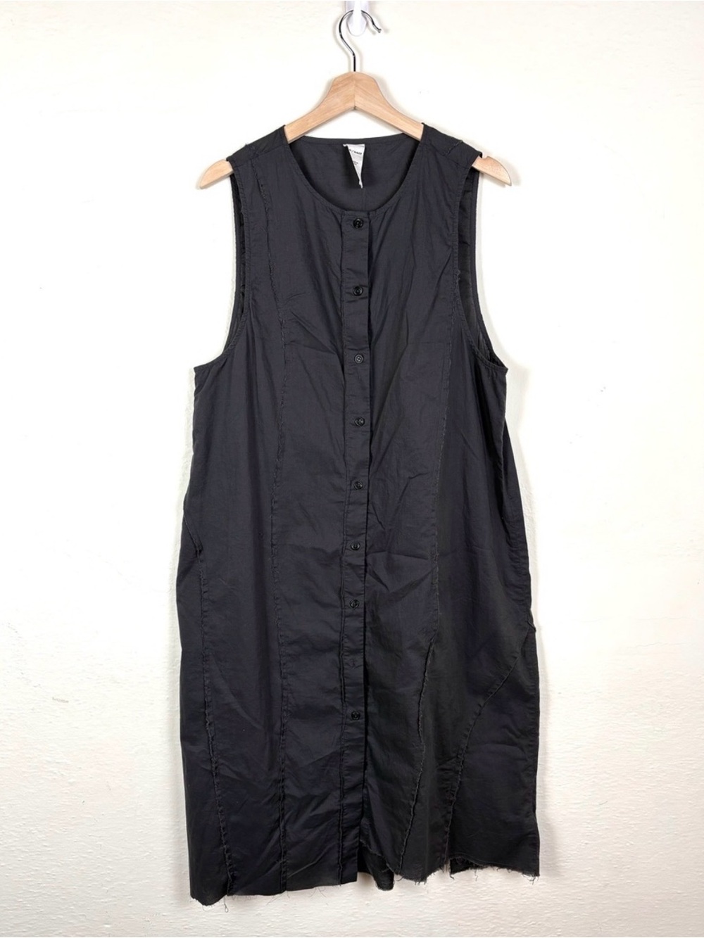 ⁠Rare/Self Women’s 4 Black Cotton Sleeveless Button Down Lagenlook Shirt Dress
